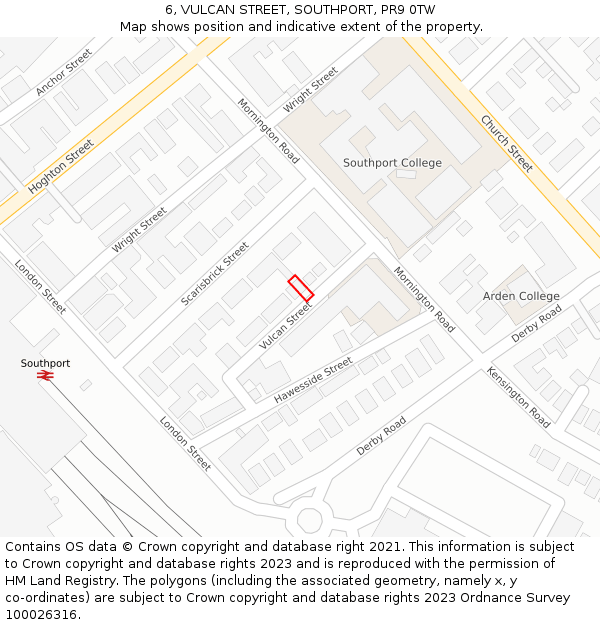 6, VULCAN STREET, SOUTHPORT, PR9 0TW: Location map and indicative extent of plot