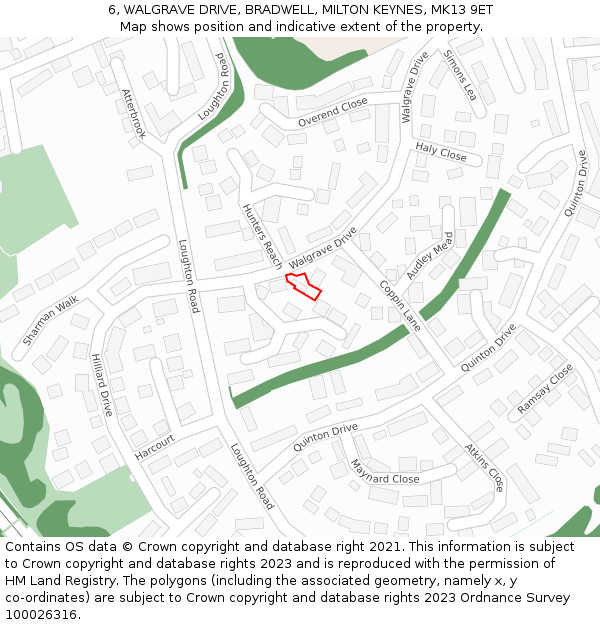 6, WALGRAVE DRIVE, BRADWELL, MILTON KEYNES, MK13 9ET: Location map and indicative extent of plot