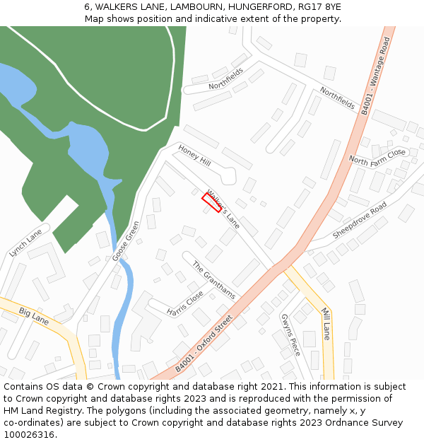 6, WALKERS LANE, LAMBOURN, HUNGERFORD, RG17 8YE: Location map and indicative extent of plot