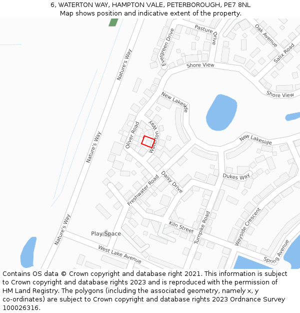 6, WATERTON WAY, HAMPTON VALE, PETERBOROUGH, PE7 8NL: Location map and indicative extent of plot