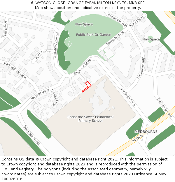 6, WATSON CLOSE, GRANGE FARM, MILTON KEYNES, MK8 0PF: Location map and indicative extent of plot