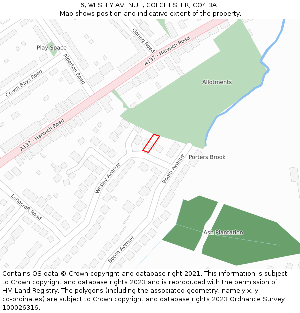 6, WESLEY AVENUE, COLCHESTER, CO4 3AT: Location map and indicative extent of plot