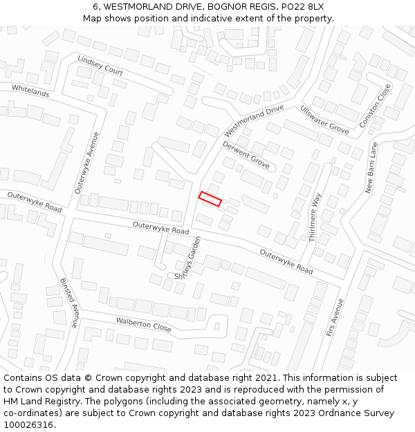 6, WESTMORLAND DRIVE, BOGNOR REGIS, PO22 8LX: Location map and indicative extent of plot