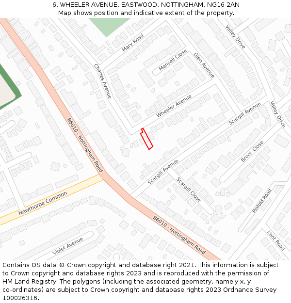 6, WHEELER AVENUE, EASTWOOD, NOTTINGHAM, NG16 2AN: Location map and indicative extent of plot