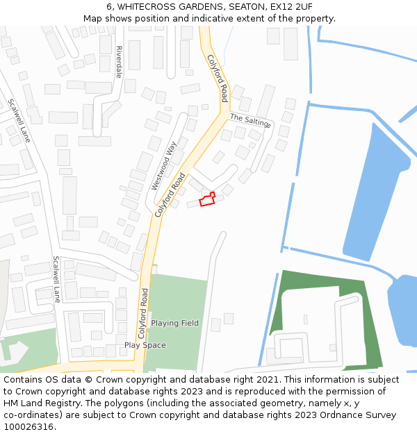 6, WHITECROSS GARDENS, SEATON, EX12 2UF: Location map and indicative extent of plot