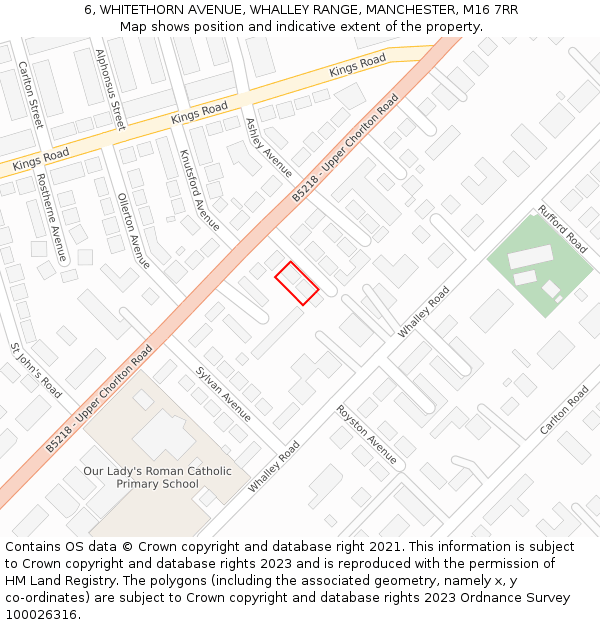 6, WHITETHORN AVENUE, WHALLEY RANGE, MANCHESTER, M16 7RR: Location map and indicative extent of plot