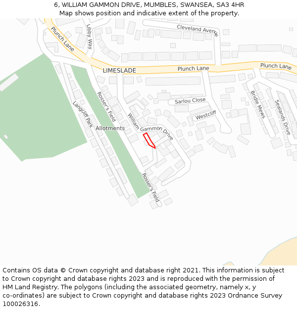 6, WILLIAM GAMMON DRIVE, MUMBLES, SWANSEA, SA3 4HR: Location map and indicative extent of plot