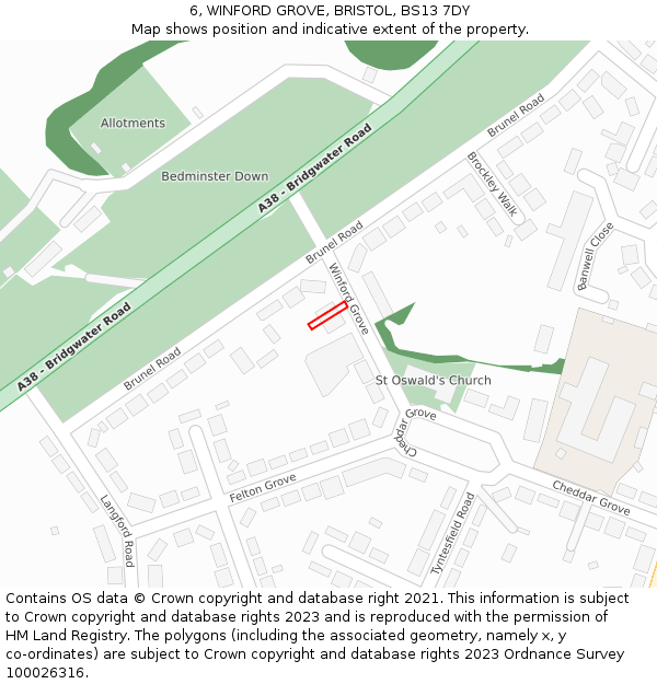 6, WINFORD GROVE, BRISTOL, BS13 7DY: Location map and indicative extent of plot