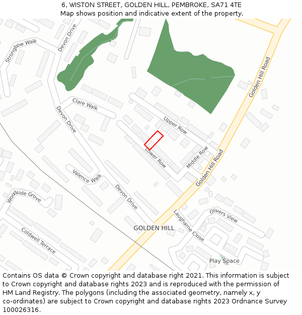 6, WISTON STREET, GOLDEN HILL, PEMBROKE, SA71 4TE: Location map and indicative extent of plot