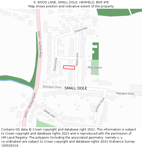 6, WOOD LANE, SMALL DOLE, HENFIELD, BN5 9YE: Location map and indicative extent of plot