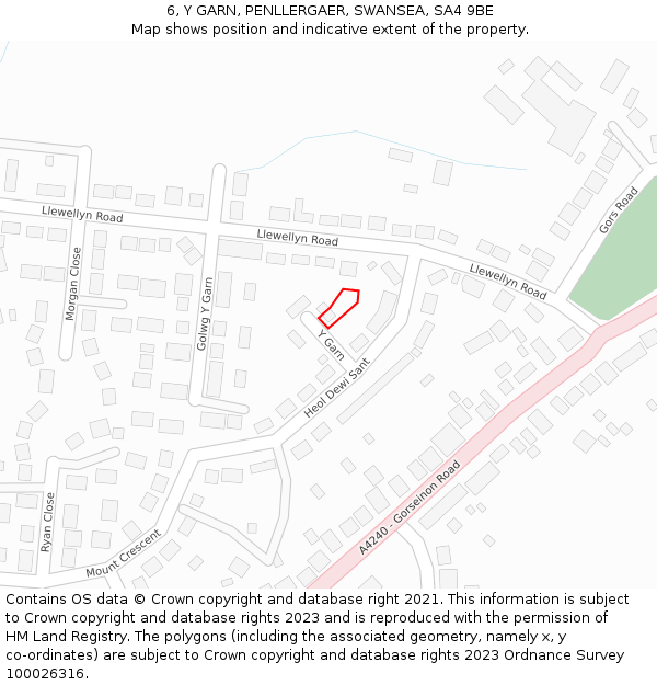 6, Y GARN, PENLLERGAER, SWANSEA, SA4 9BE: Location map and indicative extent of plot