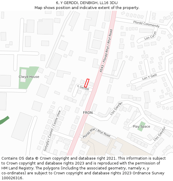 6, Y GERDDI, DENBIGH, LL16 3DU: Location map and indicative extent of plot