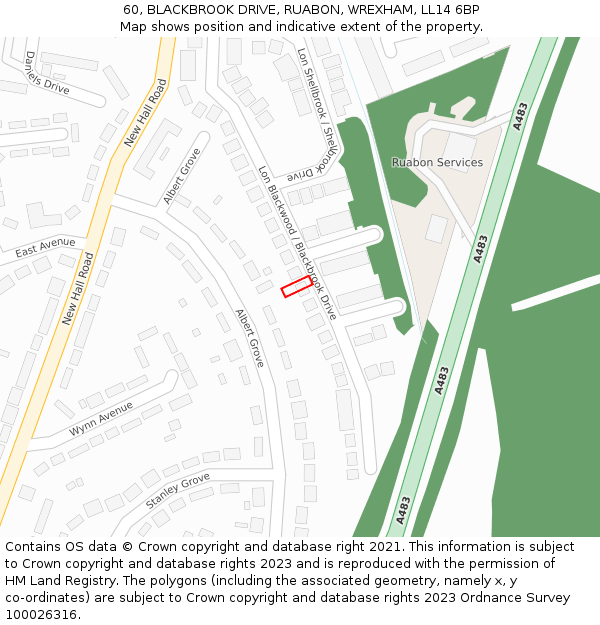 60, BLACKBROOK DRIVE, RUABON, WREXHAM, LL14 6BP: Location map and indicative extent of plot