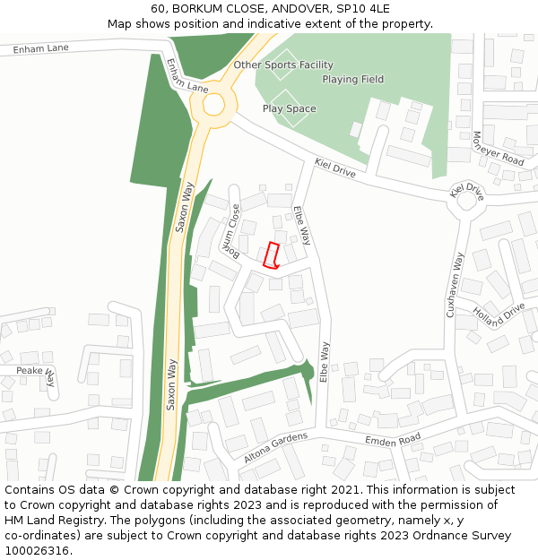 60, BORKUM CLOSE, ANDOVER, SP10 4LE: Location map and indicative extent of plot