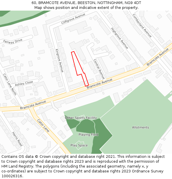 60, BRAMCOTE AVENUE, BEESTON, NOTTINGHAM, NG9 4DT: Location map and indicative extent of plot