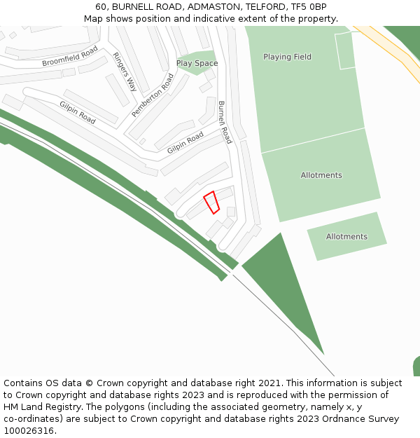 60, BURNELL ROAD, ADMASTON, TELFORD, TF5 0BP: Location map and indicative extent of plot