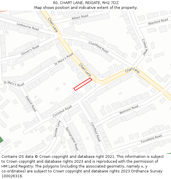 60, CHART LANE, REIGATE, RH2 7DZ: Location map and indicative extent of plot