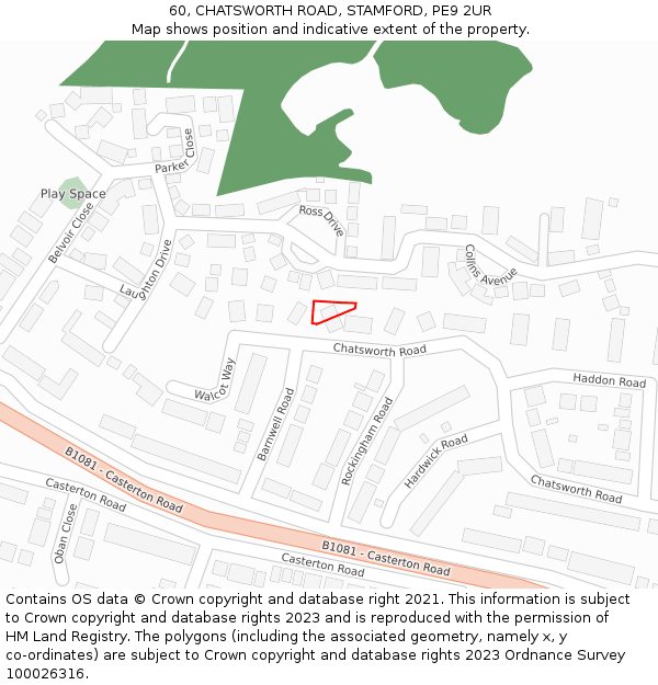 60, CHATSWORTH ROAD, STAMFORD, PE9 2UR: Location map and indicative extent of plot