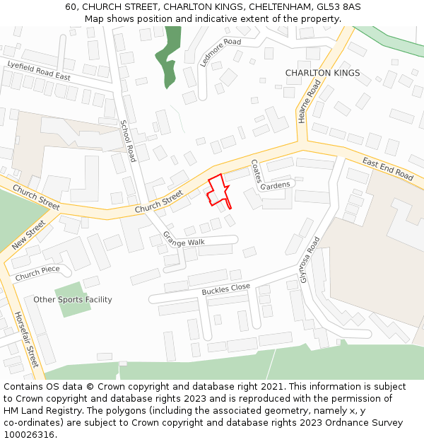 60, CHURCH STREET, CHARLTON KINGS, CHELTENHAM, GL53 8AS: Location map and indicative extent of plot
