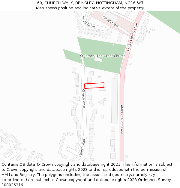 60, CHURCH WALK, BRINSLEY, NOTTINGHAM, NG16 5AT: Location map and indicative extent of plot