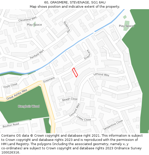 60, GRASMERE, STEVENAGE, SG1 6AU: Location map and indicative extent of plot