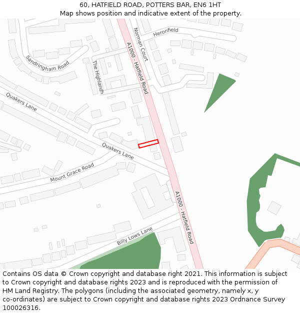 60, HATFIELD ROAD, POTTERS BAR, EN6 1HT: Location map and indicative extent of plot