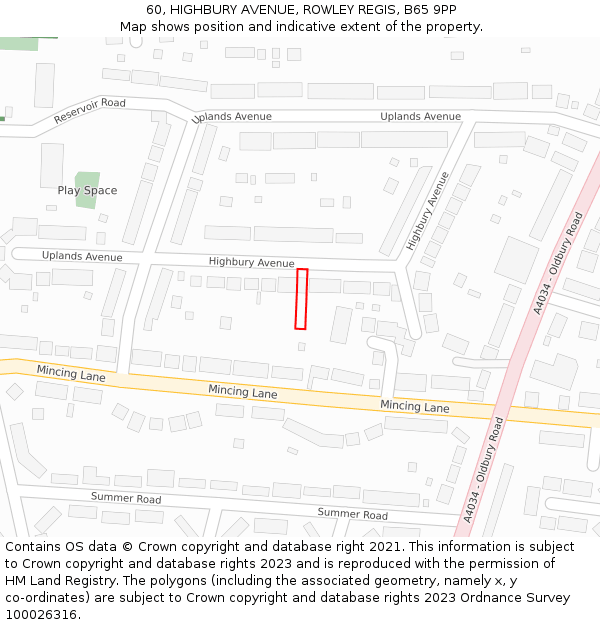 60, HIGHBURY AVENUE, ROWLEY REGIS, B65 9PP: Location map and indicative extent of plot