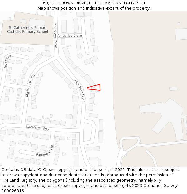60, HIGHDOWN DRIVE, LITTLEHAMPTON, BN17 6HH: Location map and indicative extent of plot