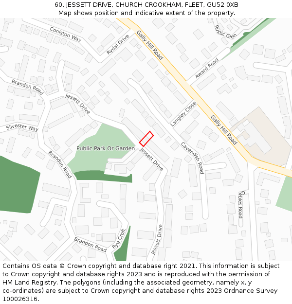 60, JESSETT DRIVE, CHURCH CROOKHAM, FLEET, GU52 0XB: Location map and indicative extent of plot