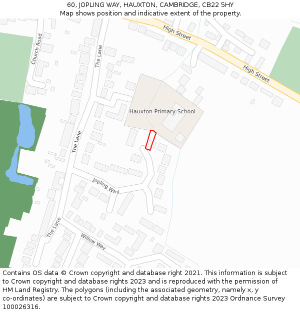 60, JOPLING WAY, HAUXTON, CAMBRIDGE, CB22 5HY: Location map and indicative extent of plot