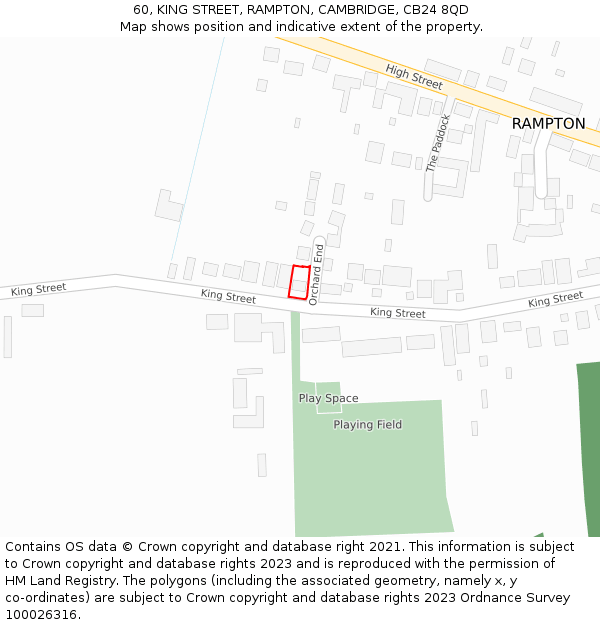 60, KING STREET, RAMPTON, CAMBRIDGE, CB24 8QD: Location map and indicative extent of plot