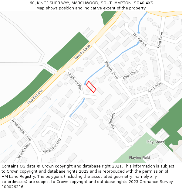 60, KINGFISHER WAY, MARCHWOOD, SOUTHAMPTON, SO40 4XS: Location map and indicative extent of plot