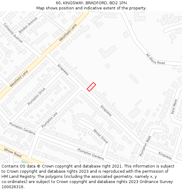 60, KINGSWAY, BRADFORD, BD2 1PN: Location map and indicative extent of plot