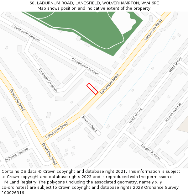 60, LABURNUM ROAD, LANESFIELD, WOLVERHAMPTON, WV4 6PE: Location map and indicative extent of plot