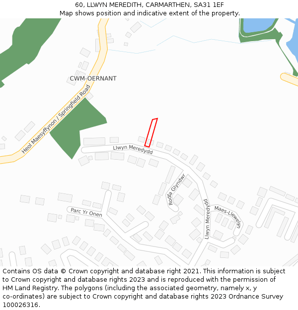 60, LLWYN MEREDITH, CARMARTHEN, SA31 1EF: Location map and indicative extent of plot