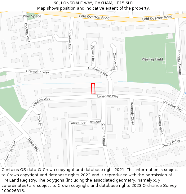 60, LONSDALE WAY, OAKHAM, LE15 6LR: Location map and indicative extent of plot