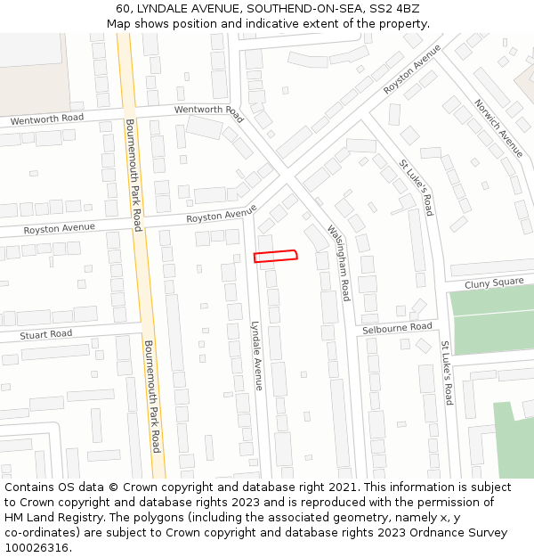 60, LYNDALE AVENUE, SOUTHEND-ON-SEA, SS2 4BZ: Location map and indicative extent of plot