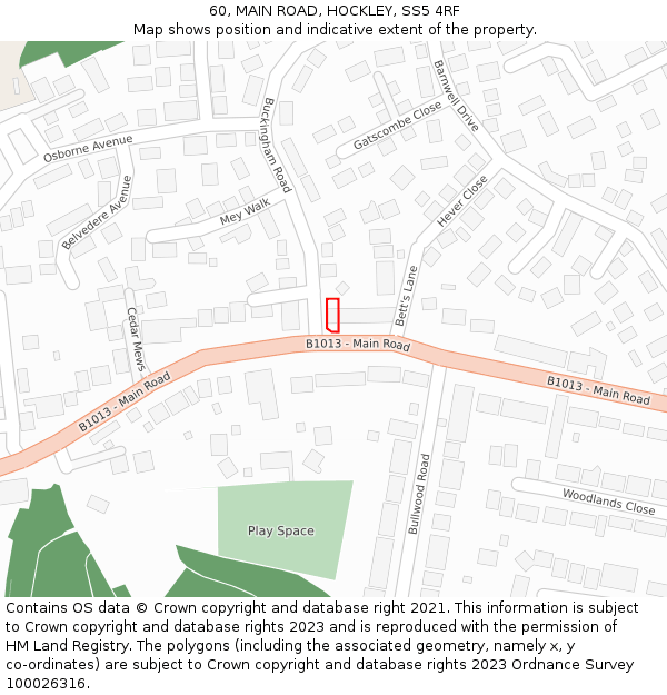 60, MAIN ROAD, HOCKLEY, SS5 4RF: Location map and indicative extent of plot