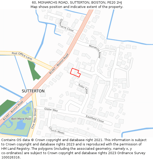 60, MONARCHS ROAD, SUTTERTON, BOSTON, PE20 2HJ: Location map and indicative extent of plot