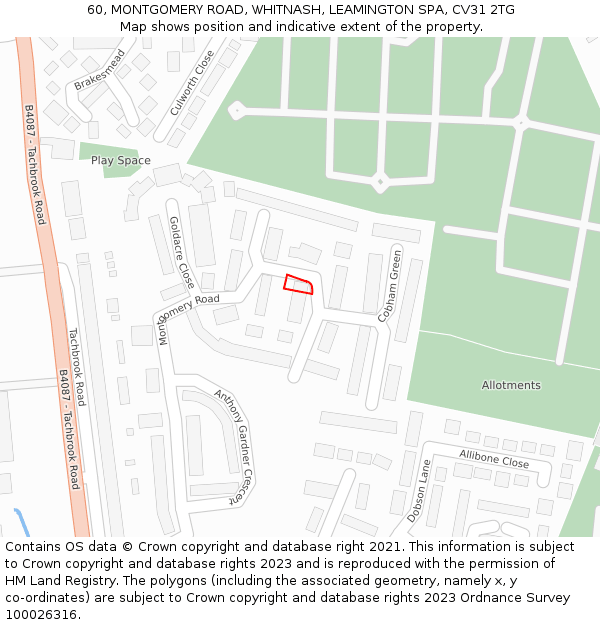 60, MONTGOMERY ROAD, WHITNASH, LEAMINGTON SPA, CV31 2TG: Location map and indicative extent of plot