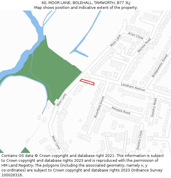 60, MOOR LANE, BOLEHALL, TAMWORTH, B77 3LJ: Location map and indicative extent of plot