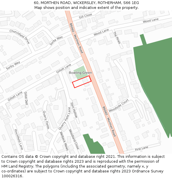 60, MORTHEN ROAD, WICKERSLEY, ROTHERHAM, S66 1EG: Location map and indicative extent of plot
