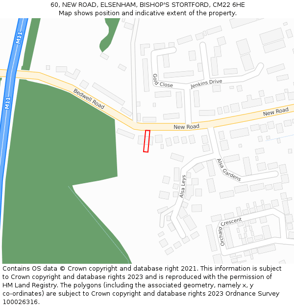 60, NEW ROAD, ELSENHAM, BISHOP'S STORTFORD, CM22 6HE: Location map and indicative extent of plot