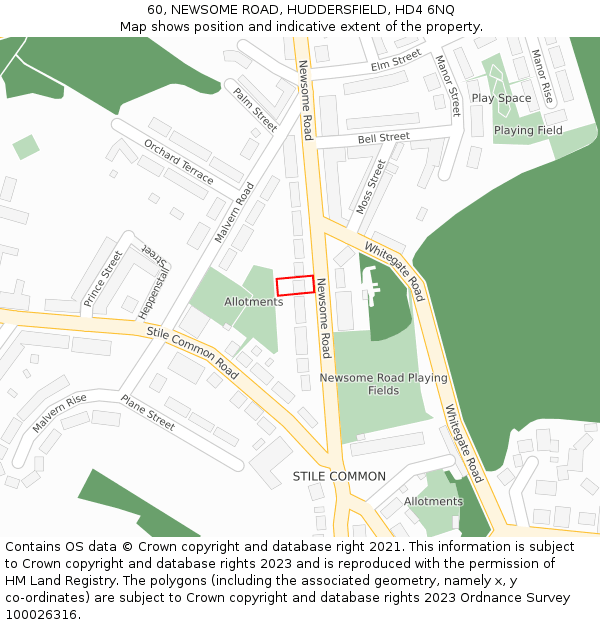 60, NEWSOME ROAD, HUDDERSFIELD, HD4 6NQ: Location map and indicative extent of plot