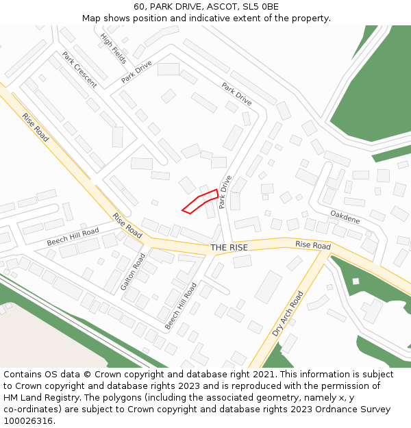 60, PARK DRIVE, ASCOT, SL5 0BE: Location map and indicative extent of plot