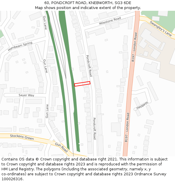 60, PONDCROFT ROAD, KNEBWORTH, SG3 6DE: Location map and indicative extent of plot