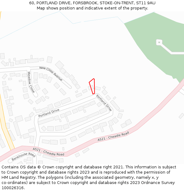 60, PORTLAND DRIVE, FORSBROOK, STOKE-ON-TRENT, ST11 9AU: Location map and indicative extent of plot