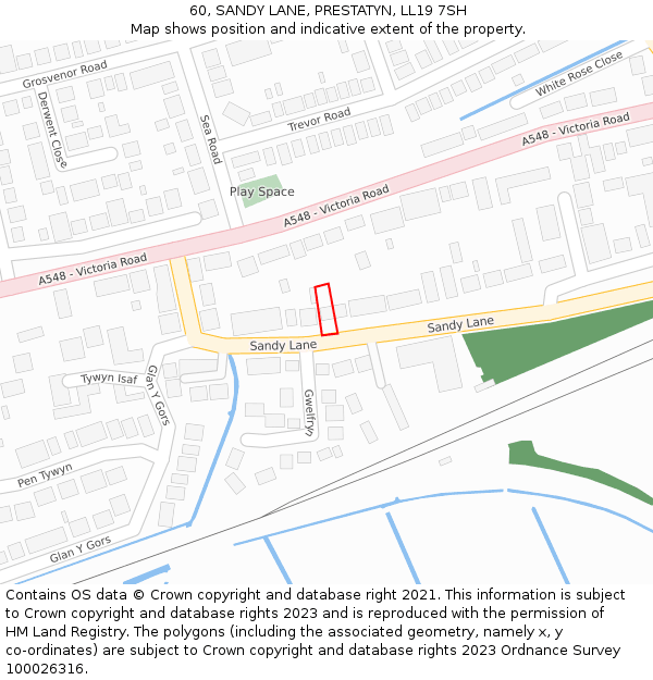 60, SANDY LANE, PRESTATYN, LL19 7SH: Location map and indicative extent of plot