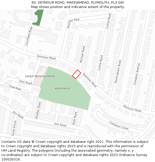 60, SEYMOUR ROAD, MANNAMEAD, PLYMOUTH, PL3 5AY: Location map and indicative extent of plot