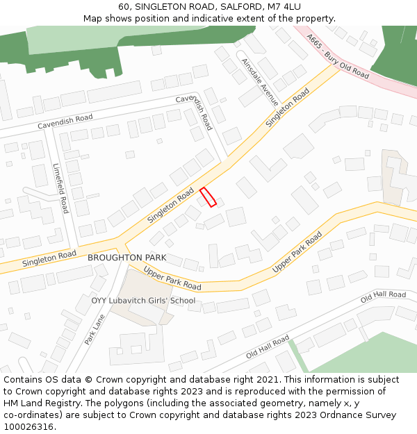 60, SINGLETON ROAD, SALFORD, M7 4LU: Location map and indicative extent of plot